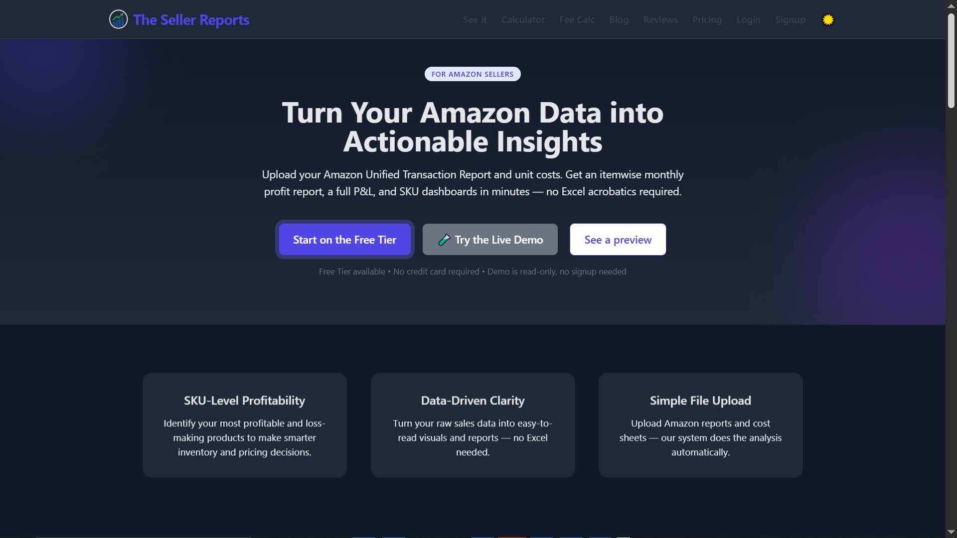 The Seller Reports platform home page