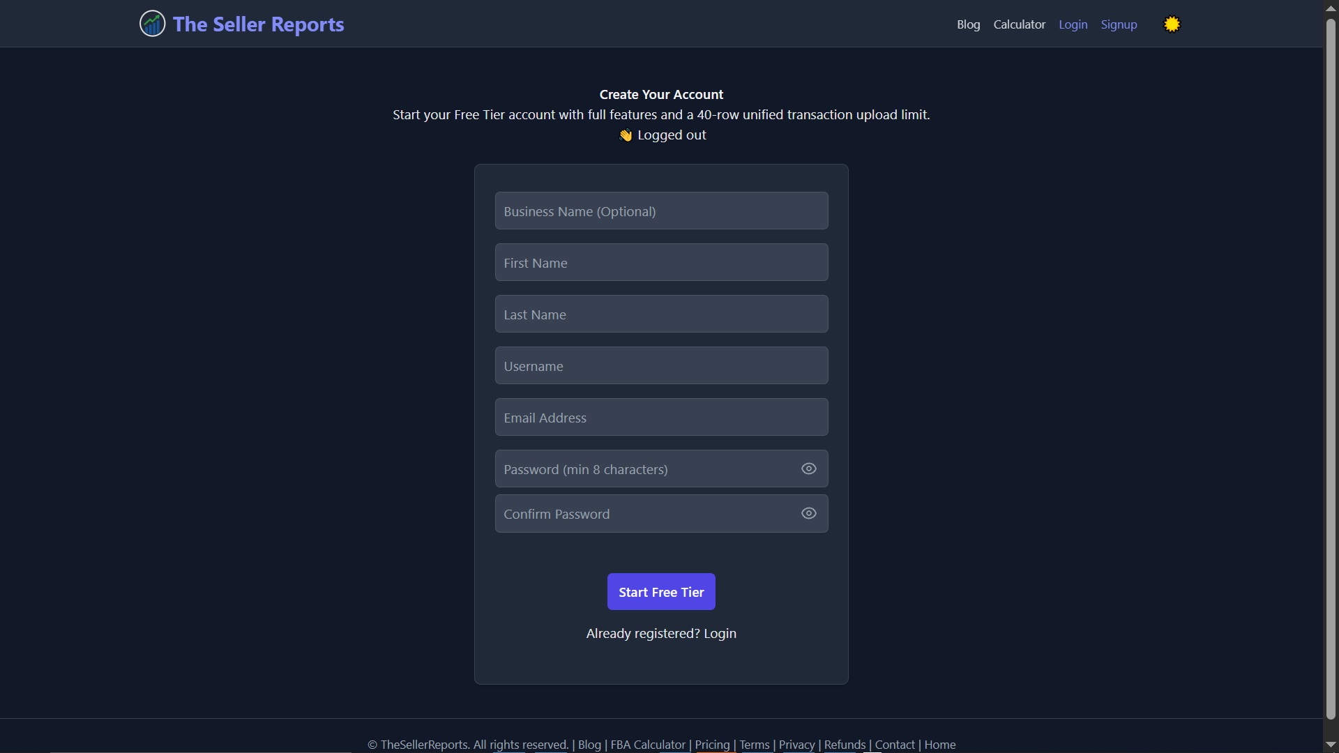 Sign-up form with name, email, username and password fields